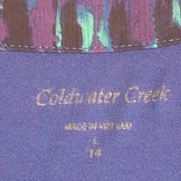 Coldwater Creek Blue Sz L/14 Blouse Abstract Print Short Sleeve Flowy Elegant - Picture 7 of 13